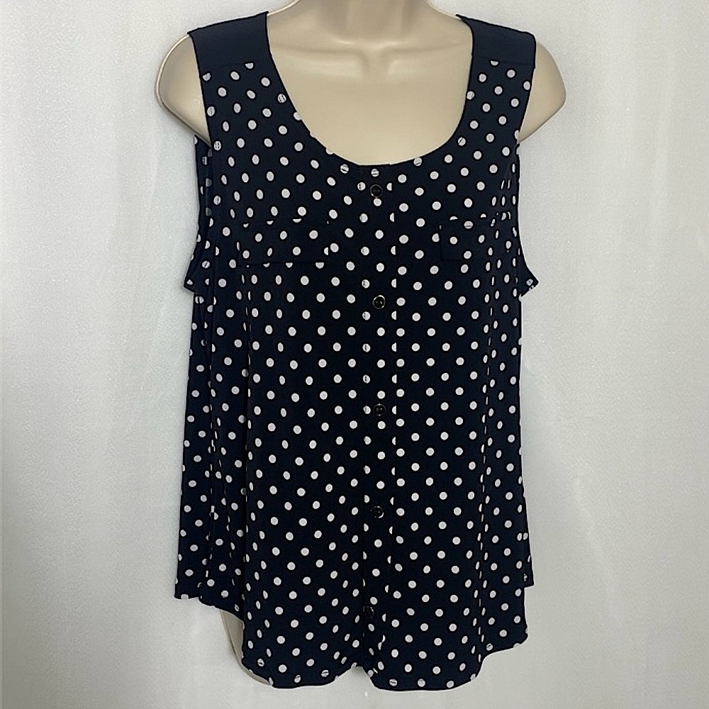 Diana Belle Black Polka Dot Button down tank top - Picture 1 of 10